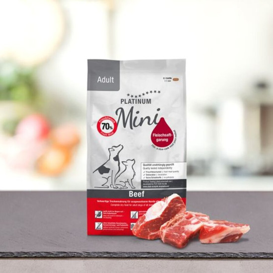 Platinum Mini Adult cu vita, hrana uscata caini mici, 900 g